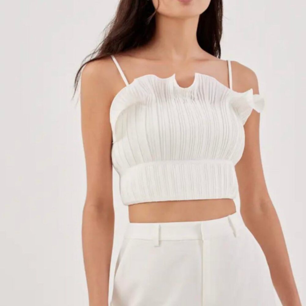White Ruffled Crop Tank Top - Women